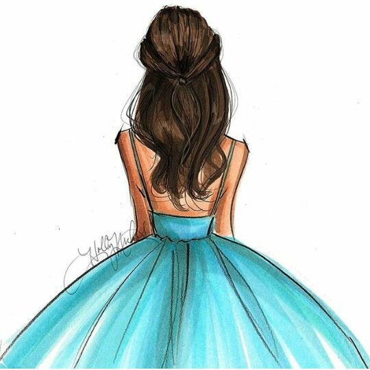540x540 Cute Brunette In Blue Dress Drawing Artsyfartsy Drawings, Art - Girl Drawing Dress