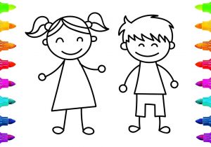 300x210 Drawing Of A Boy And A Girl Kids Drawing Boy And Girl Stock - Girl Drawing For Kids