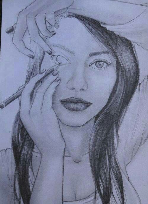 500x687 girl drawing herself great pics art, drawings, amazing drawings - Girl Drawing Herself