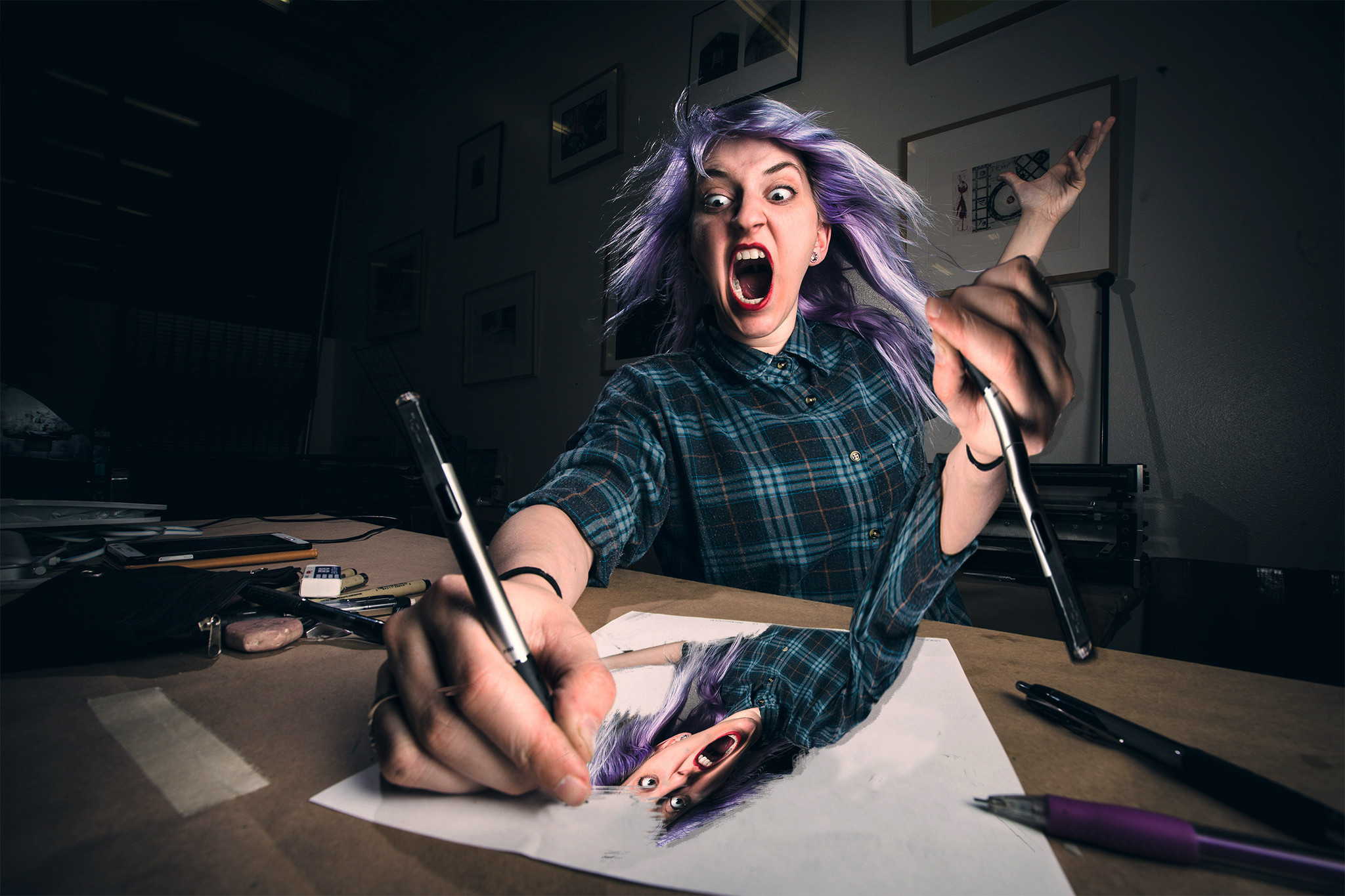 2048x1365 psbattle angry girl draws herself - Girl Drawing Herself