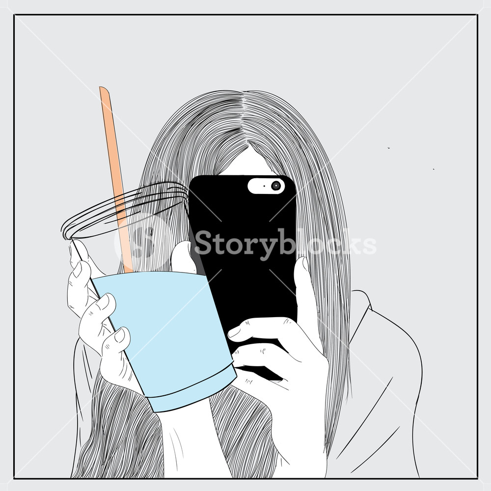 1000x1000 doodle beautiful woman drawing a sketch of a female hairstyle - Girl Drawing Herself