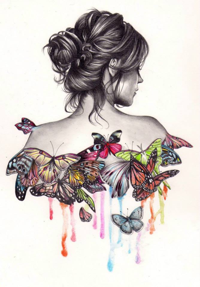 668x960 Butterfly Girl Drawing - Girl Drawing Images
