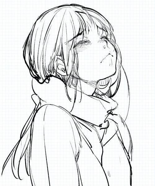 500x597 Girl Sad Anime Draw Manga Monochrome Tears Drawing - Girl Drawing Manga