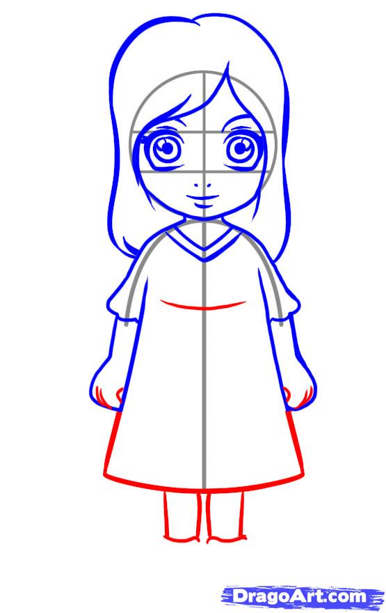 555x880 How To Draw A Simple Girl, Step - Girl Drawing Simple