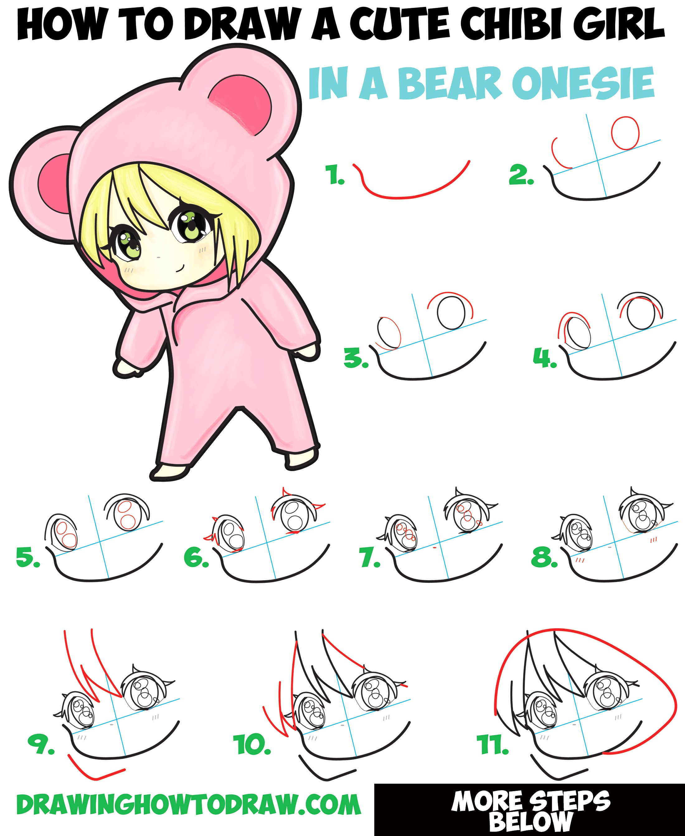 2200x2685 How To Draw Chibi Girl Bear Onesie Pajamas Costume Cute Easy Step - Girl Drawing Step By Step