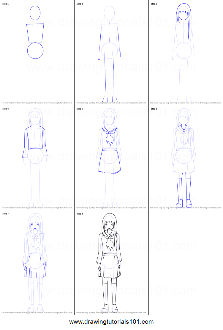 751x1107 How To Draw Enma From Hell Girl Printable Step - Girl Drawing Step By Step