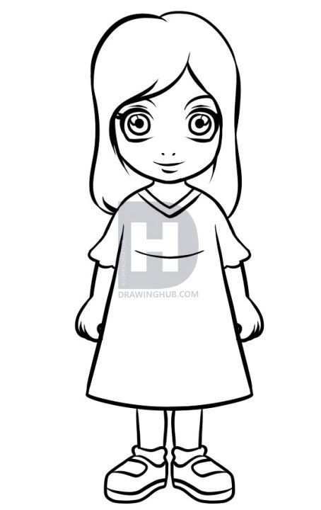 454x720 How To Draw A Girl Easy - Girl Drawing Step By Step