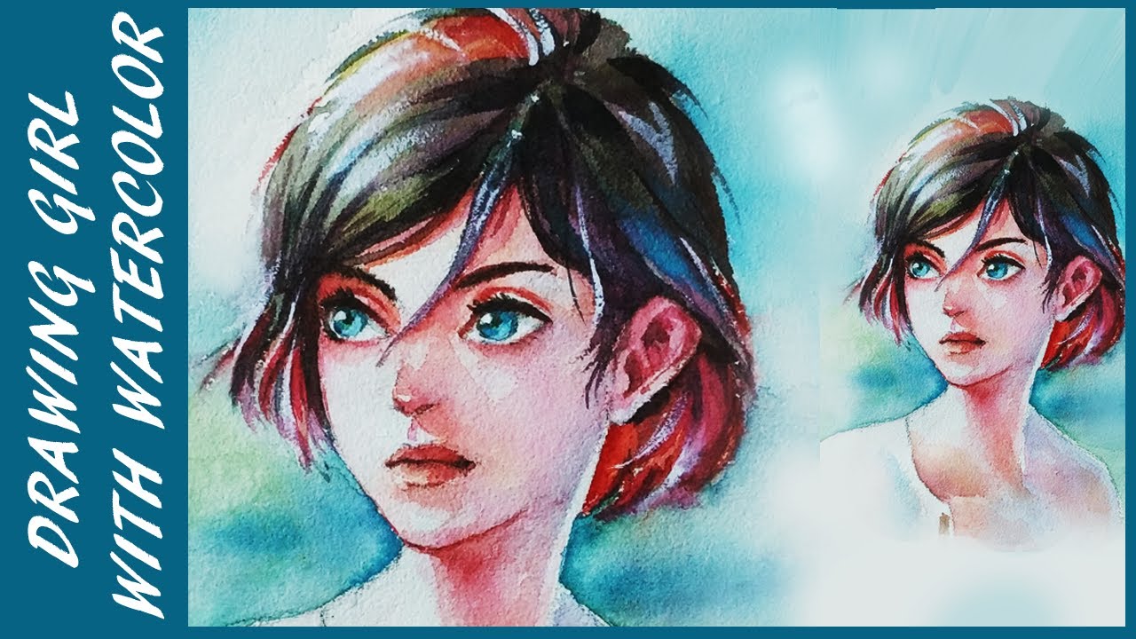 1280x720 How To Draw Beautiful Anime Portrait With Watercolor - Girl Drawing Watercolor