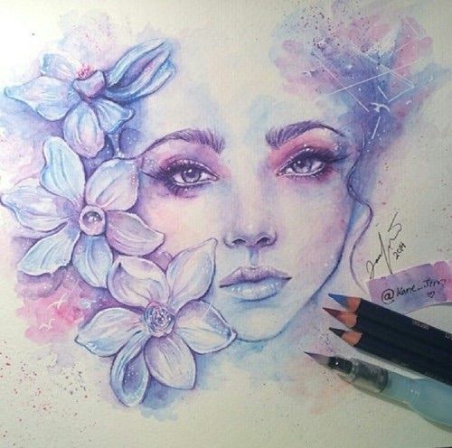 500x496 Beautiful Drawings Art, Drawings, Beautiful Drawings - Girl Drawing Watercolor