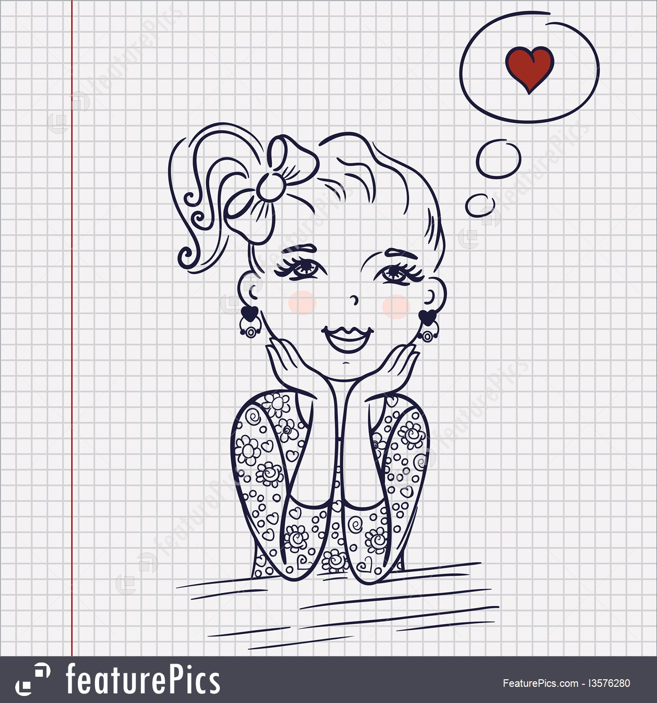 1300x1392 children dreaming little girl on the paper sheet - Girl Dreaming Drawing