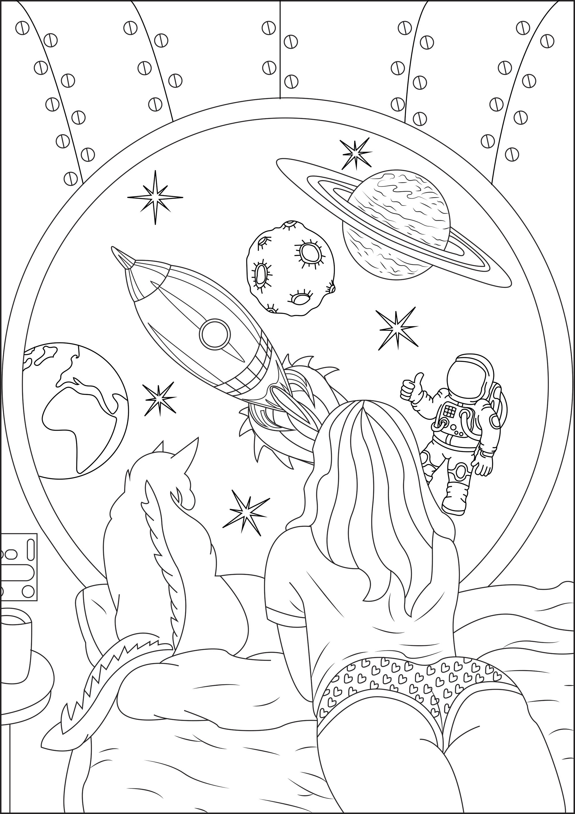 2000x2828 girl dream space travel - Girl Dreaming Drawing