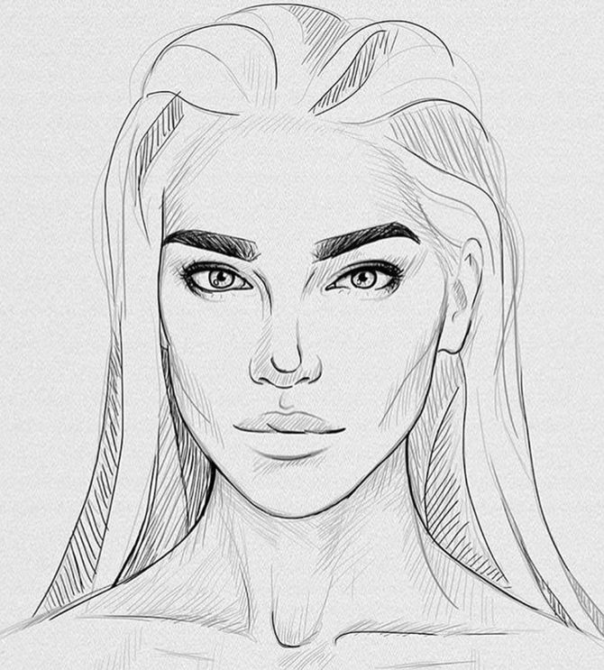 670x743 Ways To Draw A Face - Girl Face Drawing