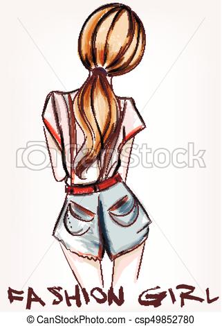 321x470 Fashion Illustration With Beautiful Girl Standing Back - Girl Fashion Drawing