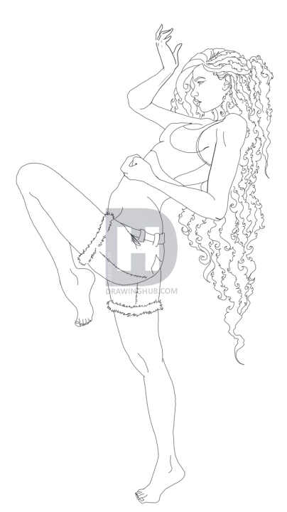 404x720 How To Draw Fighting Poses, Step - Girl Fighting Drawing