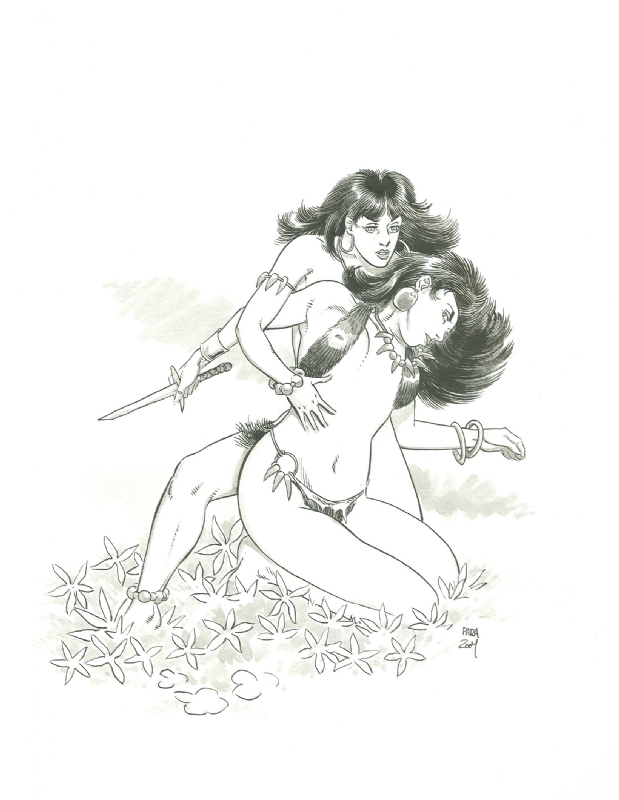 619x800 Jungle Girls Fighting With Knife, In John Shepherd's Louis Paradis - Girl Fighting Drawing