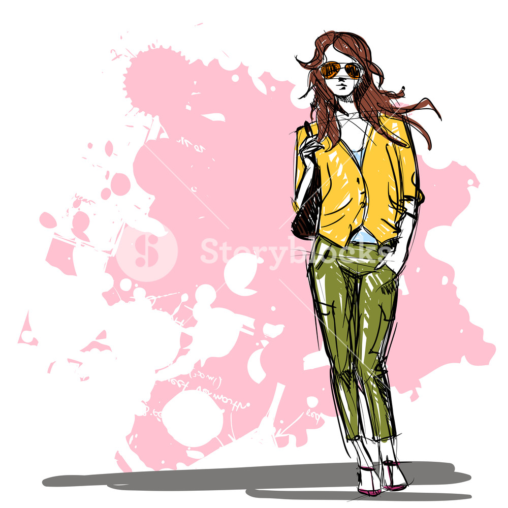 1000x1000 Hand Drawing Of A Pretty Fashion Girl In Sketch Style Vector - Girl Hand Drawing