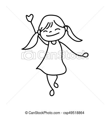 450x470 Hand Drawing Happy Cute Girls Line Art Hand Drawing Cute Girls - Girl Hand Drawing