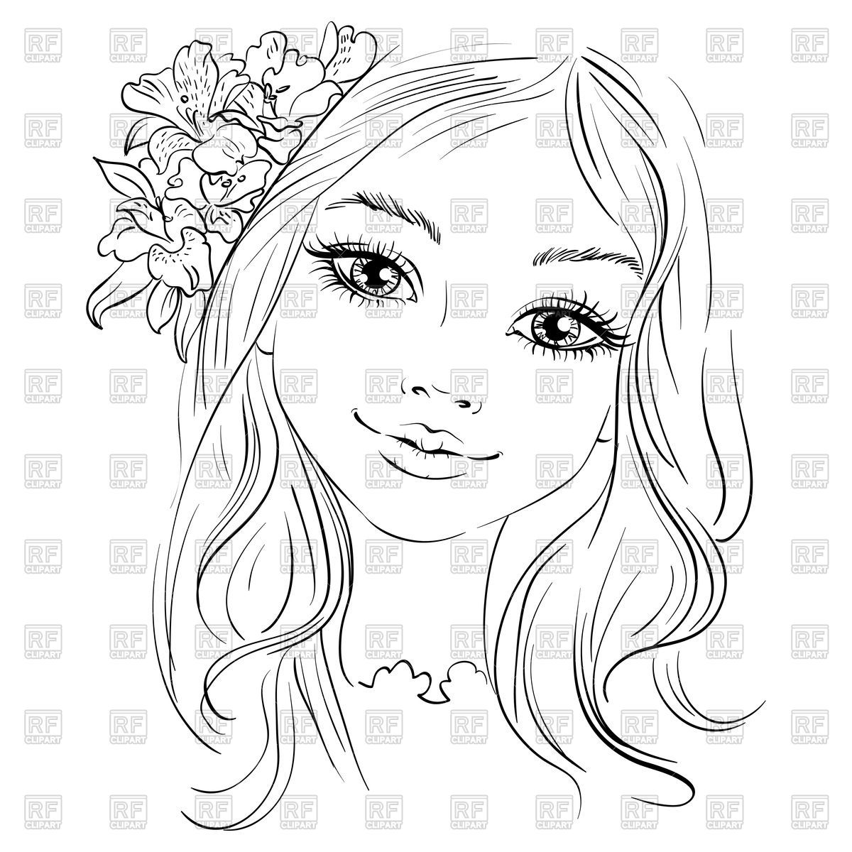 1200x1200 Hand Drawn Beautiful Girl With Flower In Hair Vector Image - Girl Hand Drawing