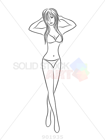 340x453 stock illustration of beautiful young slim woman in bikini vector - Girl Hand Drawing
