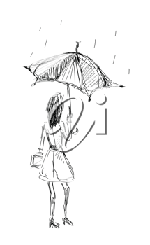 215x350 Girl Holding Umbrella Sketch Hand Draw - Girl Holding Umbrella Drawing