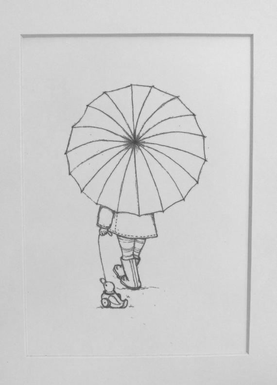 570x792 Items Similar To Pencil Illustration - Girl Holding Umbrella Drawing
