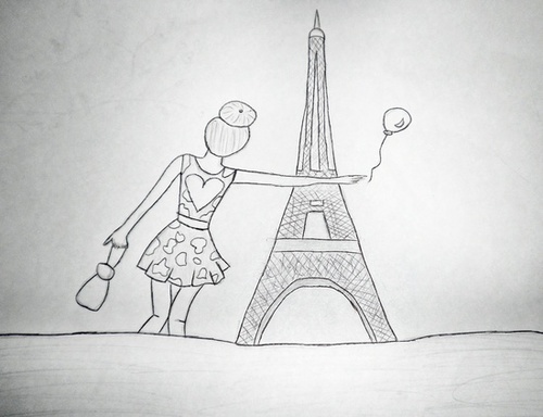 500x384 Drawing - Girl In Paris Drawing