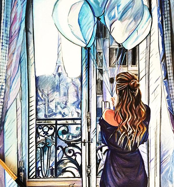 600x643 fashion illustration, fashion art print, paris illustration - Girl In Paris Drawing