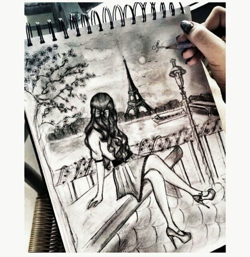 500x514 image about girl in arty things - Girl In Paris Drawing