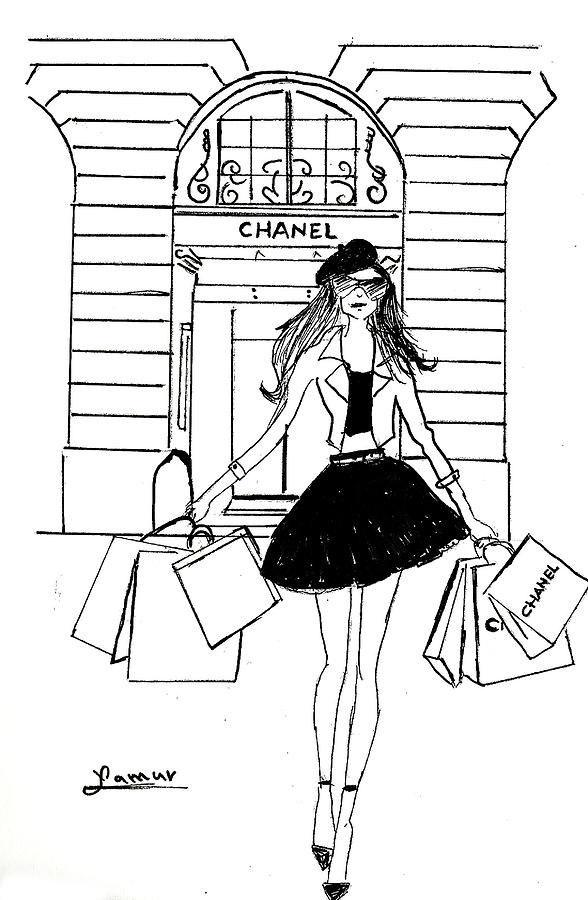 588x900 Shopping In Paris Drawing - Girl In Paris Drawing