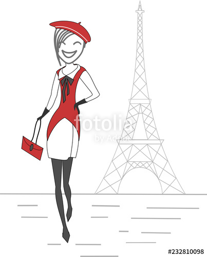 403x500 a young woman with a beret walks in the streets of paris in front - Girl In Paris Drawing