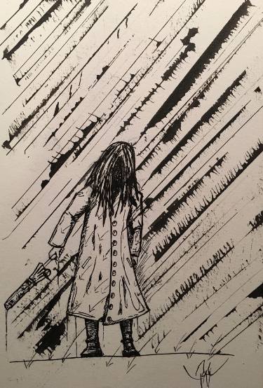 375x554 Girl In Rain Drawing - Girl In Rain Drawing