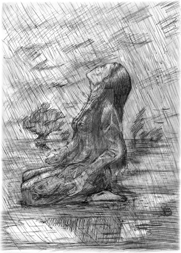 600x841 Girl In The Rain - Girl In Rain Drawing