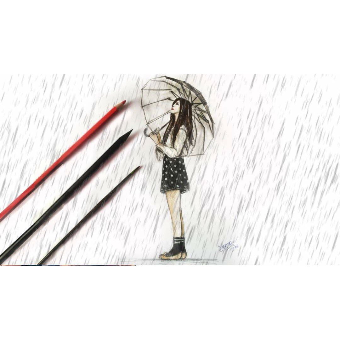 1080x1080 Ioana Cotuna On Twitter - Girl In Rain Drawing