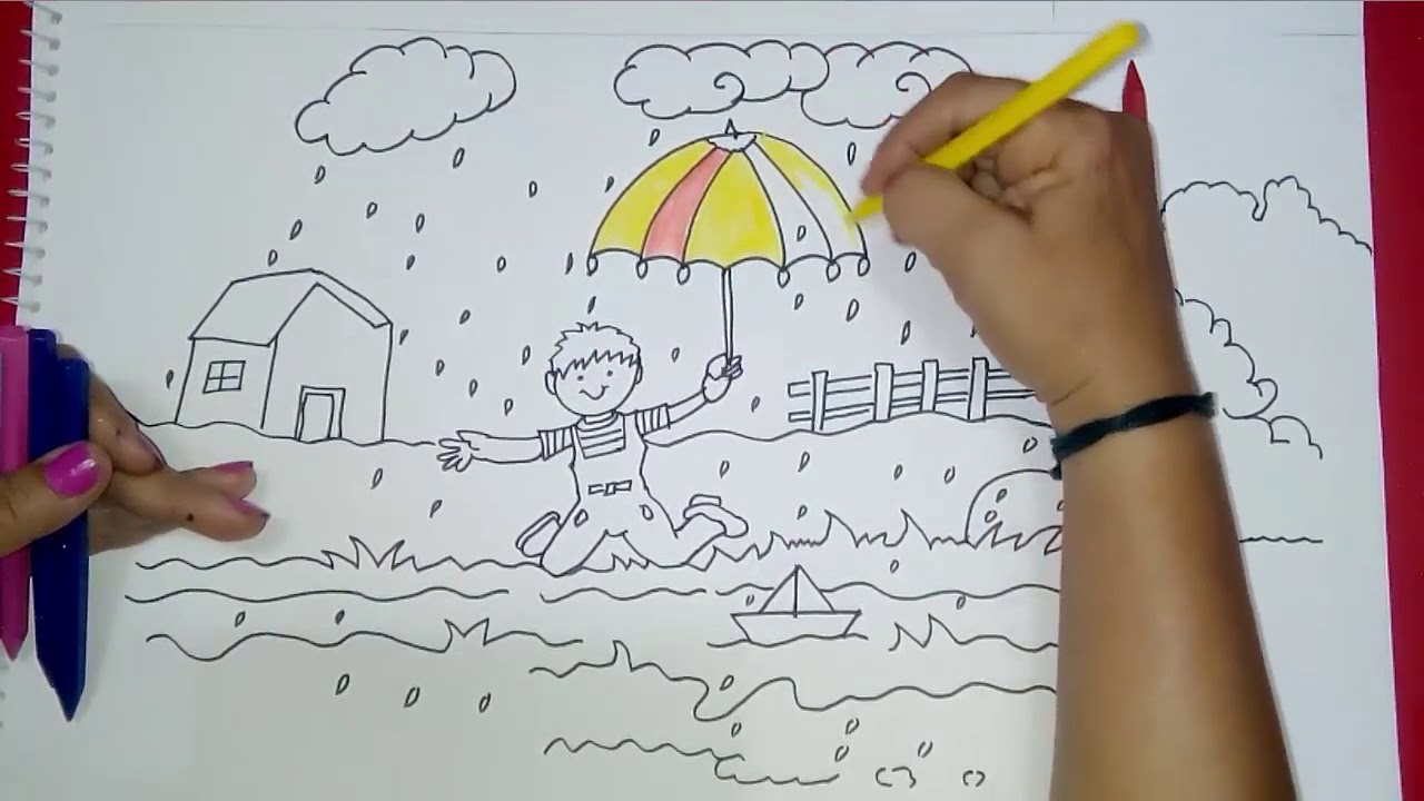 1280x720 Rain Drawing For Kids And How To Draw Rainy Day Drawing For Kids - Girl In Rain Drawing