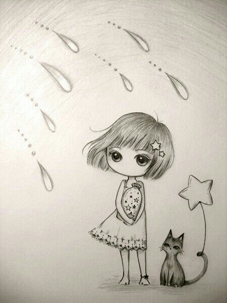 450x600 Drawn Little Girl Rain Drawing - Girl In Rain Drawing