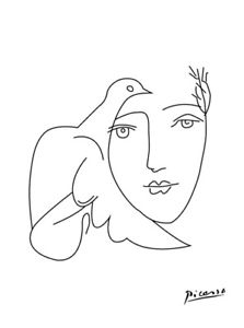 223x300 Pablo Picasso Line Drawing Girl Bird Quality Canvas Art Print - Girl Line Drawing