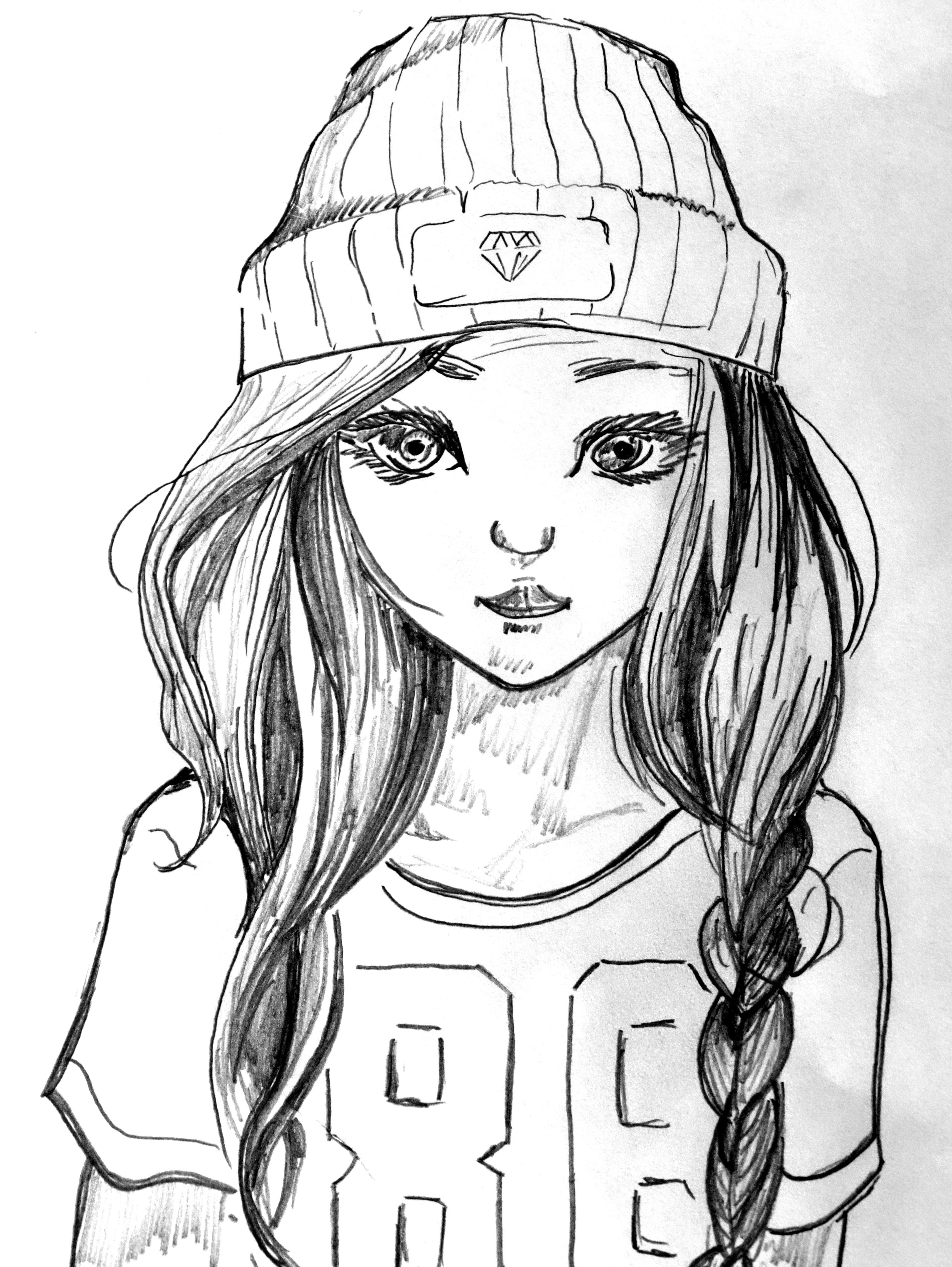 3803x5062 Free Images Black And White, Girl, Young, Artwork, Long Hair - Girl Line Drawing