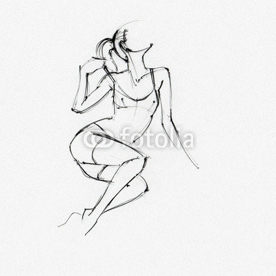 400x400 Hand Drawn Sketch Of Young Woman In Sitting Body Pose Freehand - Girl Model Drawing
