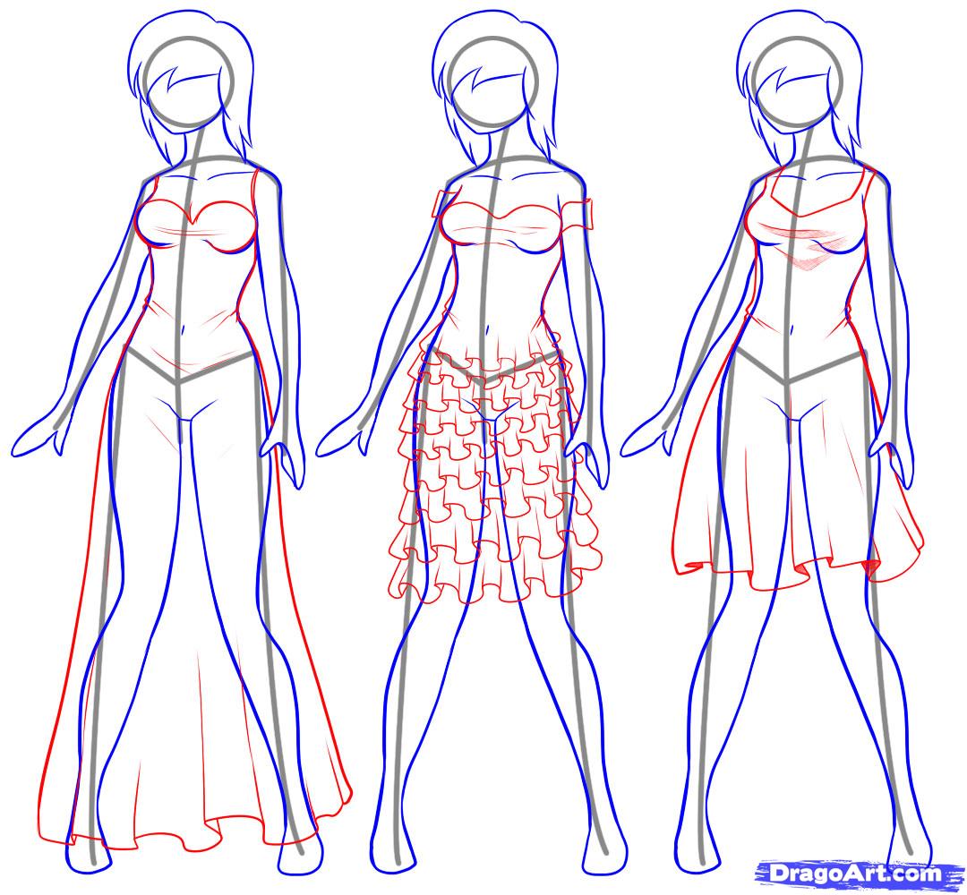 1080x1000 Step How To Draw Dresses - Girl Model Drawing