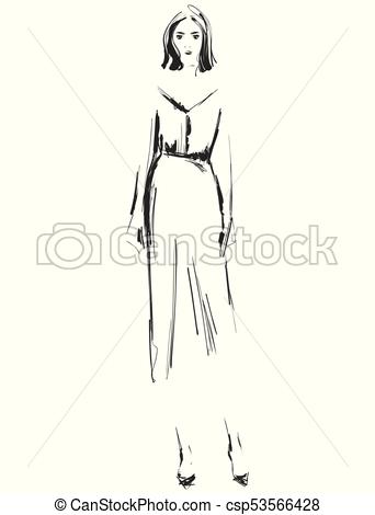 342x470 Vector Graphic With Beautiful Young Girl Model For Design Fashion - Girl Model Drawing