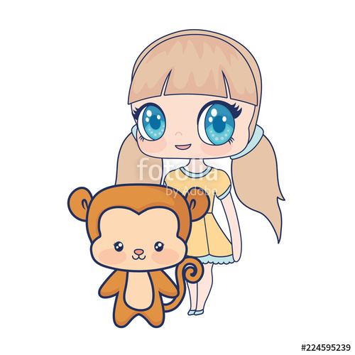 500x500 Cute Smiling Anime Girl Monkey Baby Stock Image And Royalty Free - Girl Monkey Drawing