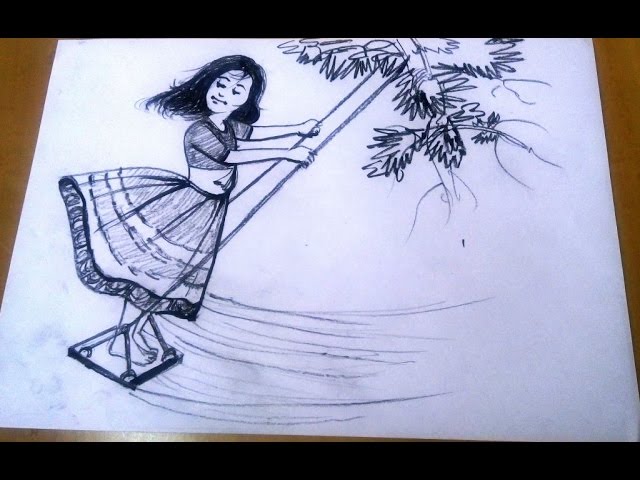 640x480 How To Draw A Girl With Swing - Girl On Swing Drawing