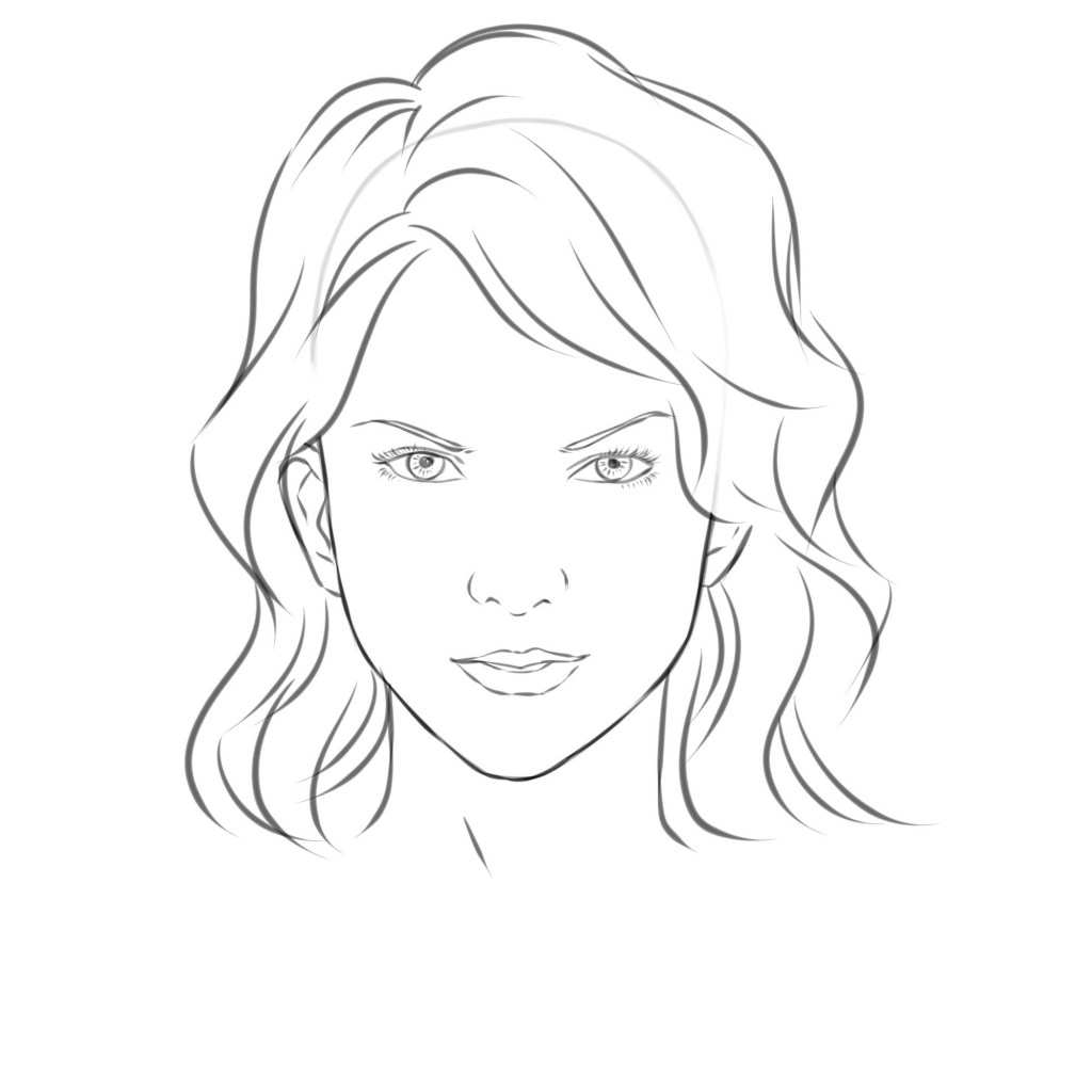 1024x1024 Girl Face Sketch Outline Makeup Template Stock Illustration - Girl Outline Drawing