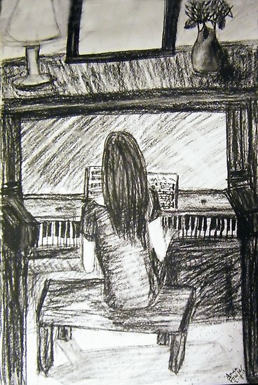 368x550 Girl Playing Piano Posters - Girl Playing Piano Drawing