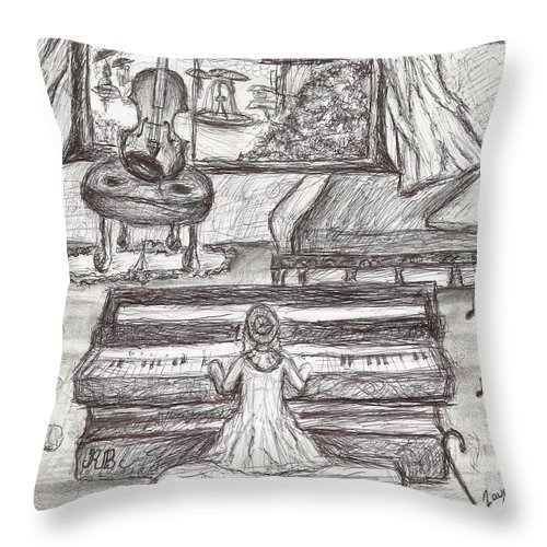 500x500 My Love For Rain Black White Girl Playing Piano Pen Drawing Throw - Girl Playing Piano Drawing