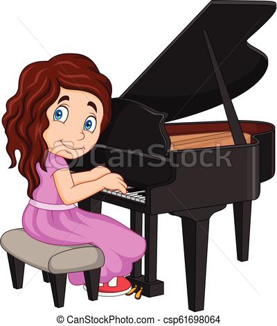400x470 Vector Illustration Of Cartoon Little Girl Playing Piano - Girl Playing Piano Drawing