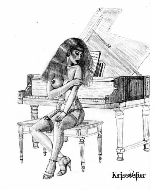 523x650 Woman - Girl Playing Piano Drawing