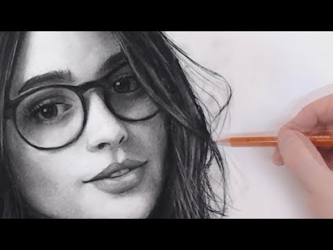 480x360 Girl With Glasses Portrait Drawing Process - Girl Portrait Drawing