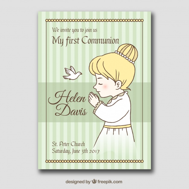 626x626 First Communion Card With Drawing Of Girl Praying Vector Free - Girl Praying Drawing