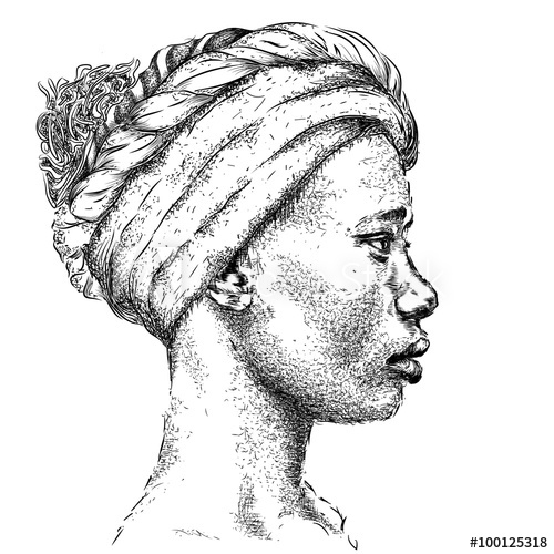 500x500 Pretty African American Girl In A Turban Beautiful Black Woman - Girl Profile Drawing
